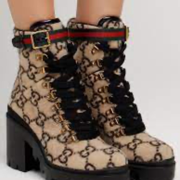 Gucci GG Wool Monogram Ankle Platform Boot - Picture 2 of 2